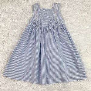 EdgeHill collection sleeveless square neck striped seersucker embroidered dress